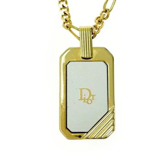 Christian Dior GP Logo Plate Necklace Gold Necklace - Picture 2 of 6
